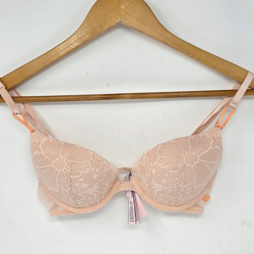 Victoria Secret Pink Lace Push Up Bra Peach 34B B75